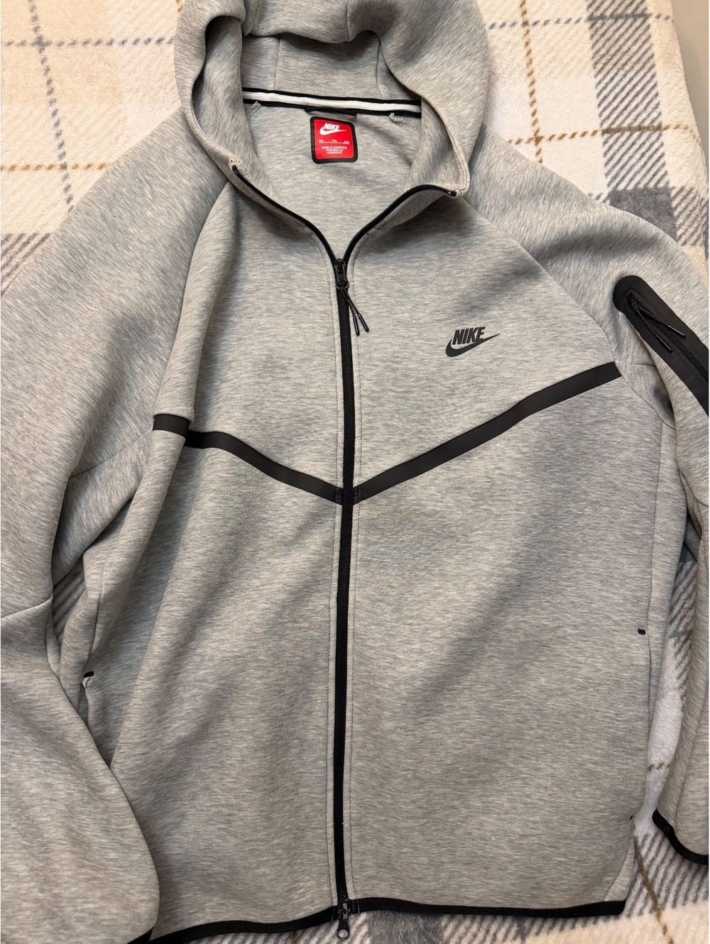 Nike Grey Full Zip Hoodie Sweatshirt XXL Made in Cambodia